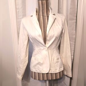 Star Jeans Women's Medium Ivory Single‎ Button Jeans Jacket Zippered Wrists